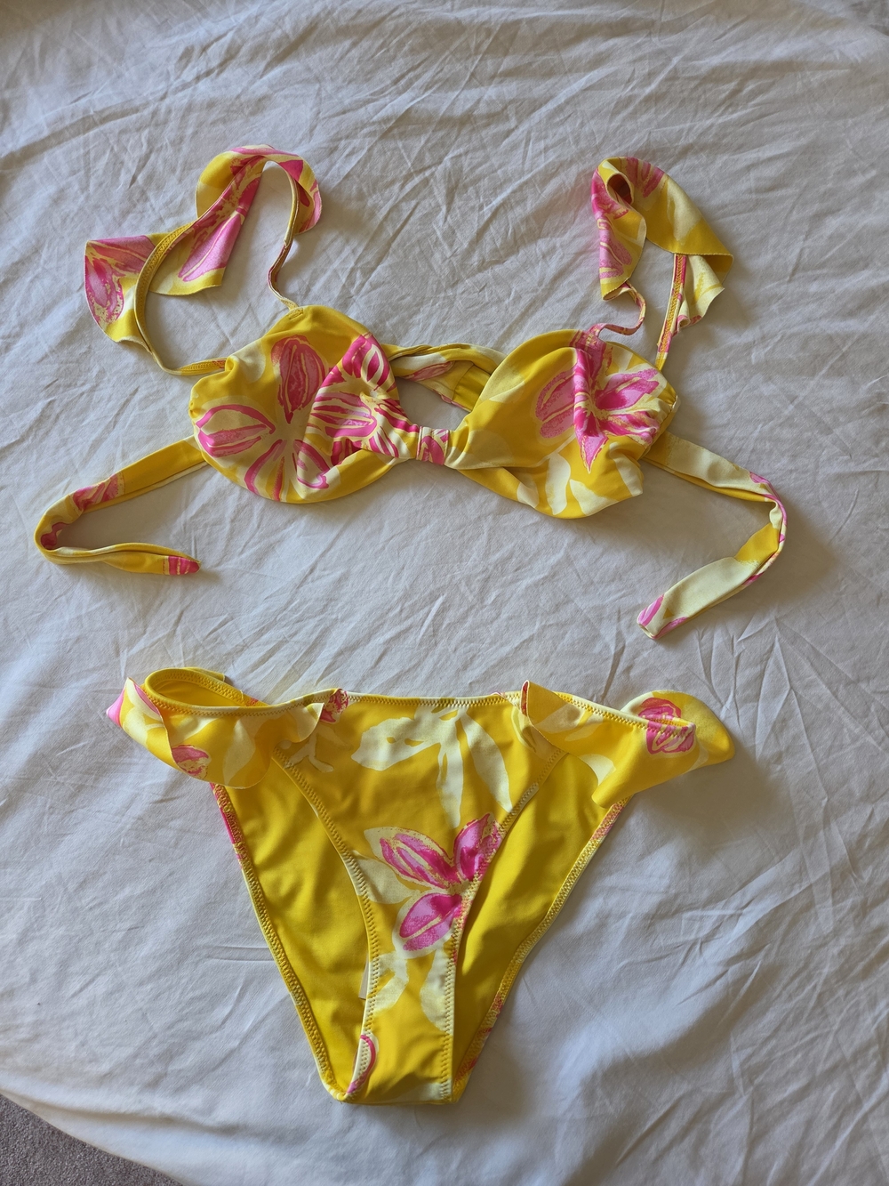 Ramy Brook Yellow Floral Ruffled Bikini Set